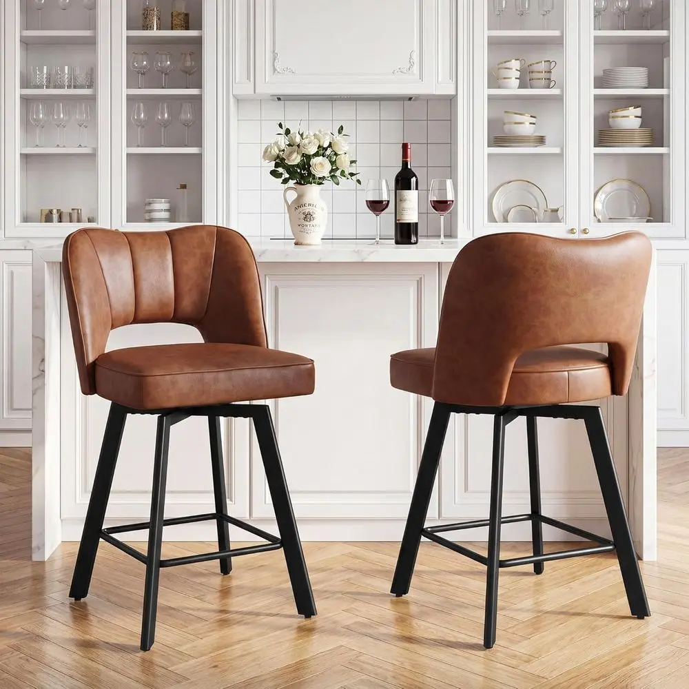 Set of 2 Counter Height Swivel Bar Stools with Ergonomic Backrest, Metal Legs, Faux Leather, Cognac Brown
Set of 2 Counter Height Swivel Bar Stools with Ergonomic Backrest, Metal Legs, Faux Leather, Cognac Brown