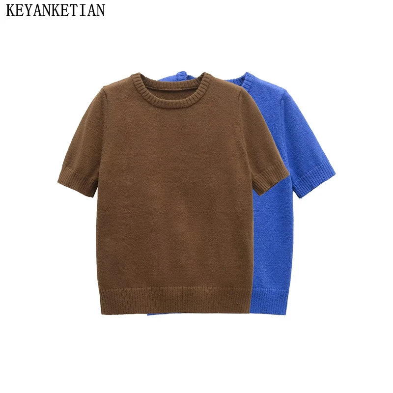 KEYANKETIAN Summer New Women's O-Neck Short Sleeve Sweater Pullover Simple style Basic Solid color Thin Leisure Knitted Top
KEYANKETIAN Summer New Women's O-Neck Short Sleeve Sweater Pullover Simple style Basic Solid color Thin Leisure Knitted Top