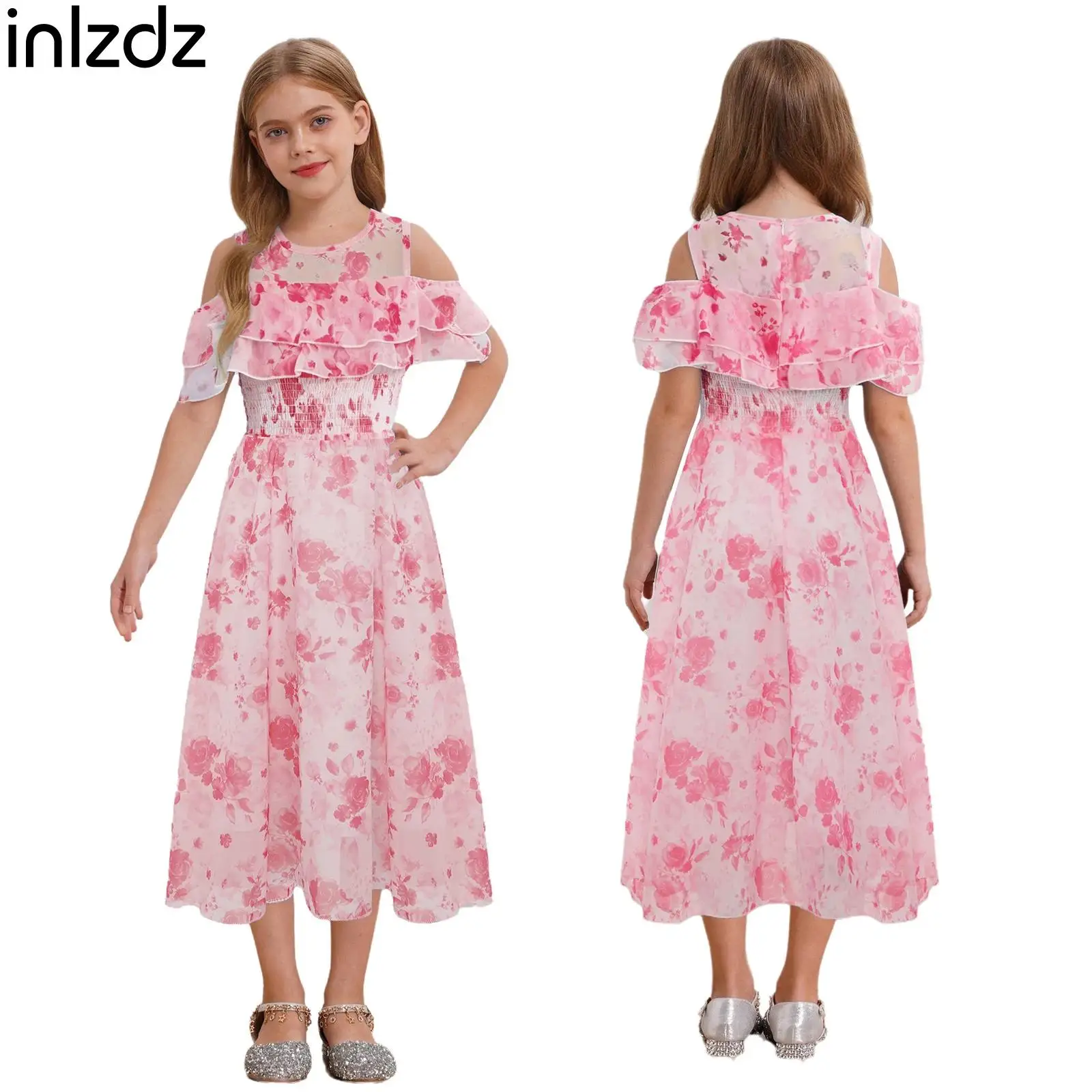 Kids Girls Elegant Party Dresses Cold Shoulder Ruffled Sleeves Chiffon Dress Ankle Length Dresses for Wedding Birthday Party
Kids Girls Elegant Party Dresses Cold Shoulder Ruffled Sleeves Chiffon Dress Ankle Length Dresses for Wedding Birthday Party