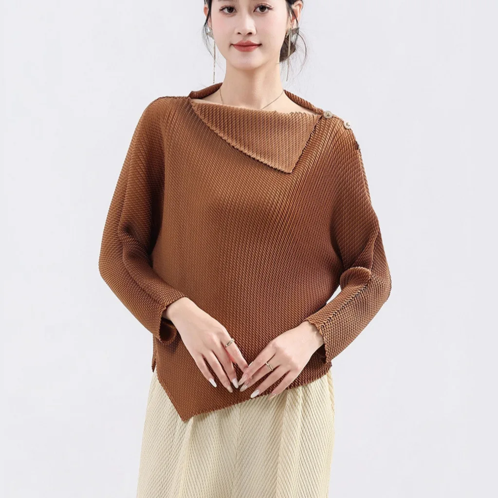 Футболка с длинным рукавом от Miyake, с асимметричным воротником, универсальный высокоэластичный топ, однотонный, свободный, повседневный, плиссированный.
Футболка с длинным рукавом от Miyake, с асимметричным воротником, универсальный высокоэластичный топ, однотонный, свободный, повседневный, плиссированный.