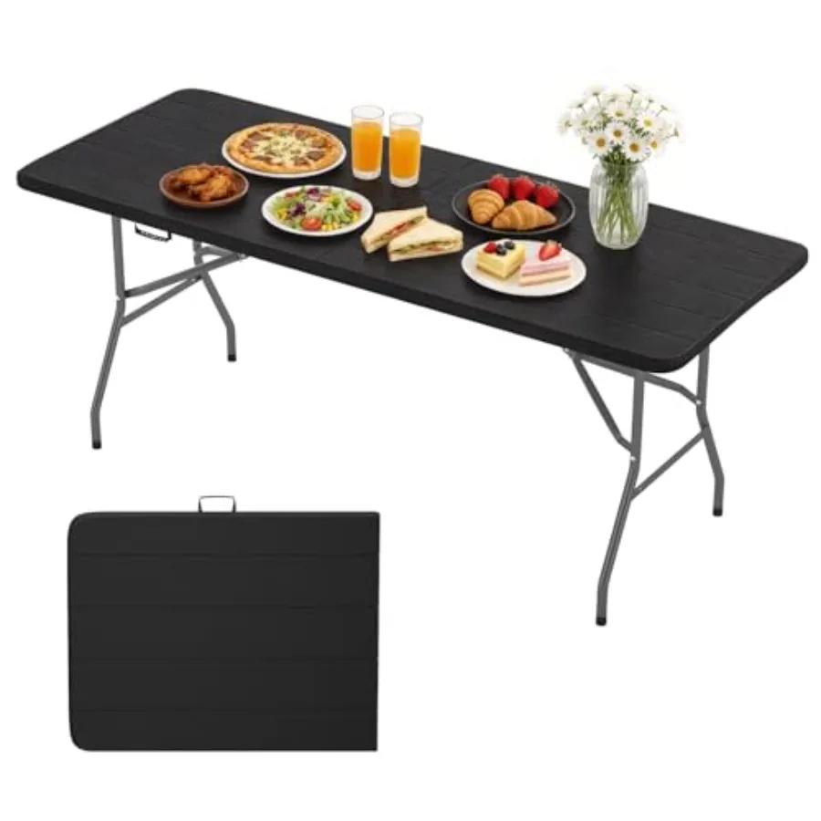 6 FT Picnic Table, Portable Plastic Folding Table with Carrying Handle for Picnics, Parties, Camping, Black Wood Grain
6 FT Picnic Table, Portable Plastic Folding Table with Carrying Handle for Picnics, Parties, Camping, Black Wood Grain