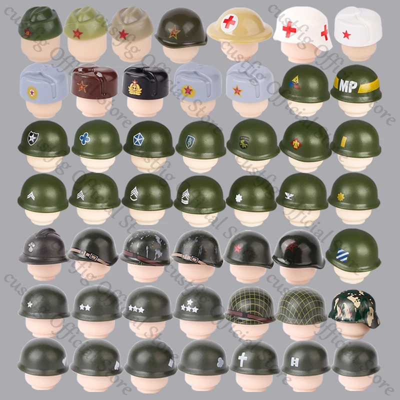 Фигурки солдат Второй мировой войны, шлем, военные строительные блоки, США, советские, британские, немецкая армия, шапки, аксессуары для оружия, кирпичи, детские игрушки, подарки
Фигурки солдат Второй мировой войны, шлем, военные строительные блоки, США, советские, британские, немецкая армия, шапки, аксессуары для оружия, кирпичи, детские игрушки, подарки