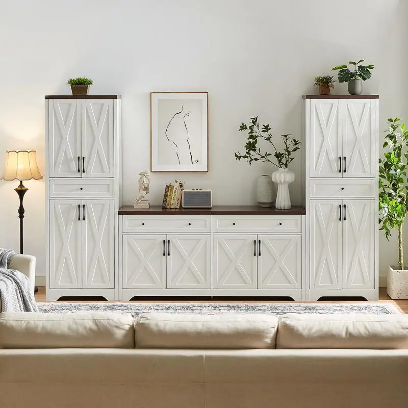 Multifunctional TV Cabinet Set, Includes One TV Cabinet and Two Sideboards for Living Room, Dimensions: 108.7" L x 15" W x 68
Multifunctional TV Cabinet Set, Includes One TV Cabinet and Two Sideboards for Living Room, Dimensions: 108.7" L x 15" W x 68