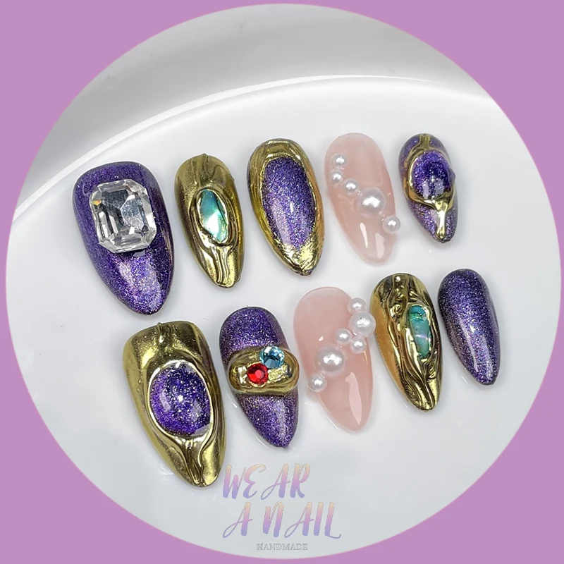 10pcs 3D Purple Cat Eye Press on Nails Gradient Almond Fake Nail Design Y2K Fashion Charm Reusable Adhesive False Nails Tip Art
10pcs 3D Purple Cat Eye Press on Nails Gradient Almond Fake Nail Design Y2K Fashion Charm Reusable Adhesive False Nails Tip Art