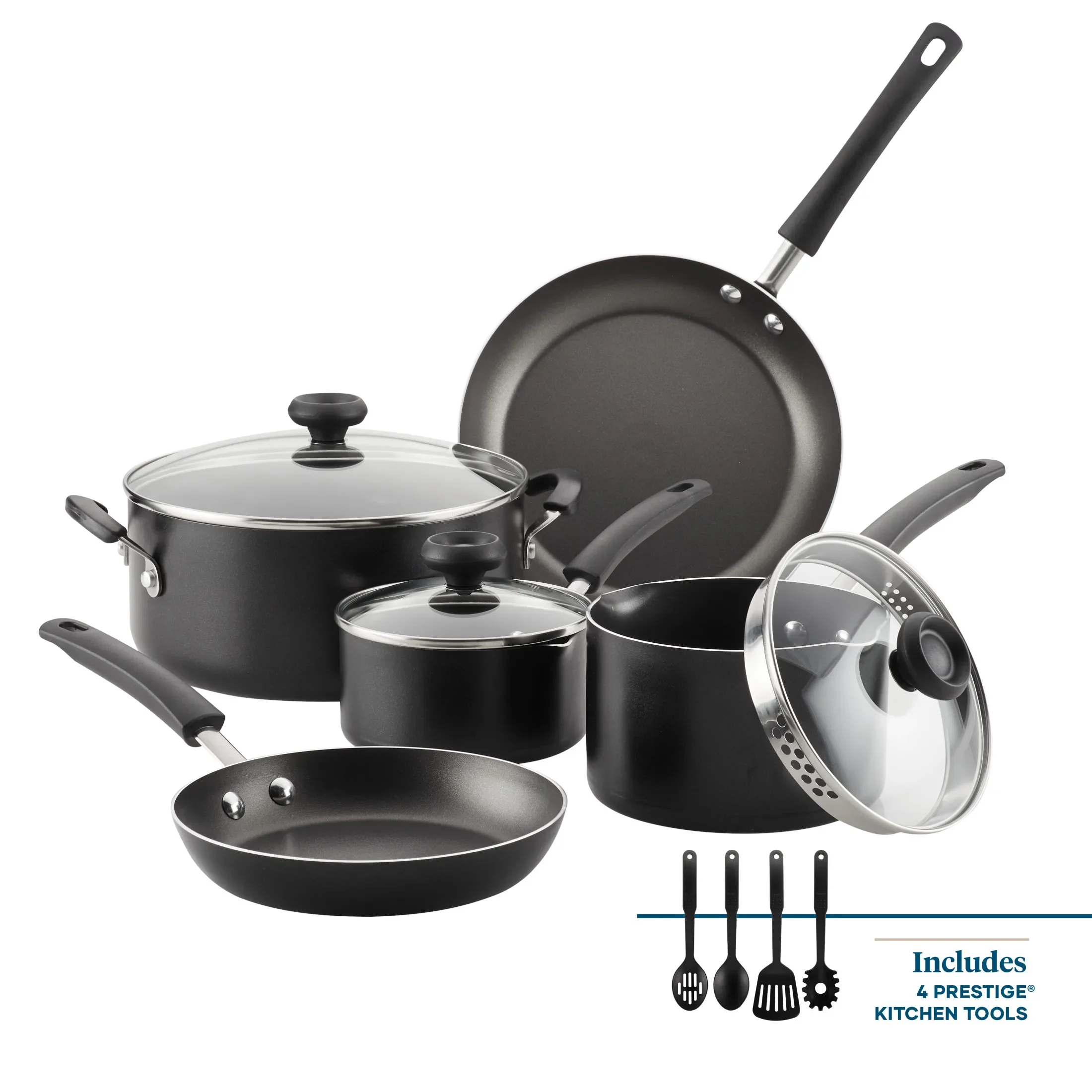 Easy Clean 12 Pcs Nonstick Cookware Set with Cooking Tools, Dishwasher Safe, Black
Easy Clean 12 Pcs Nonstick Cookware Set with Cooking Tools, Dishwasher Safe, Black