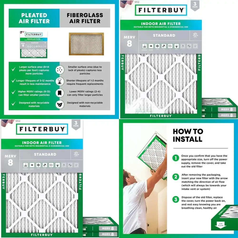 3-Pack MERV 8 Pleated Air Filters for 20x27x1 HVAC Systems - Dust and Allergy Relief (Actual Size: 20x27x0.75)
3-Pack MERV 8 Pleated Air Filters for 20x27x1 HVAC Systems - Dust and Allergy Relief (Actual Size: 20x27x0.75)