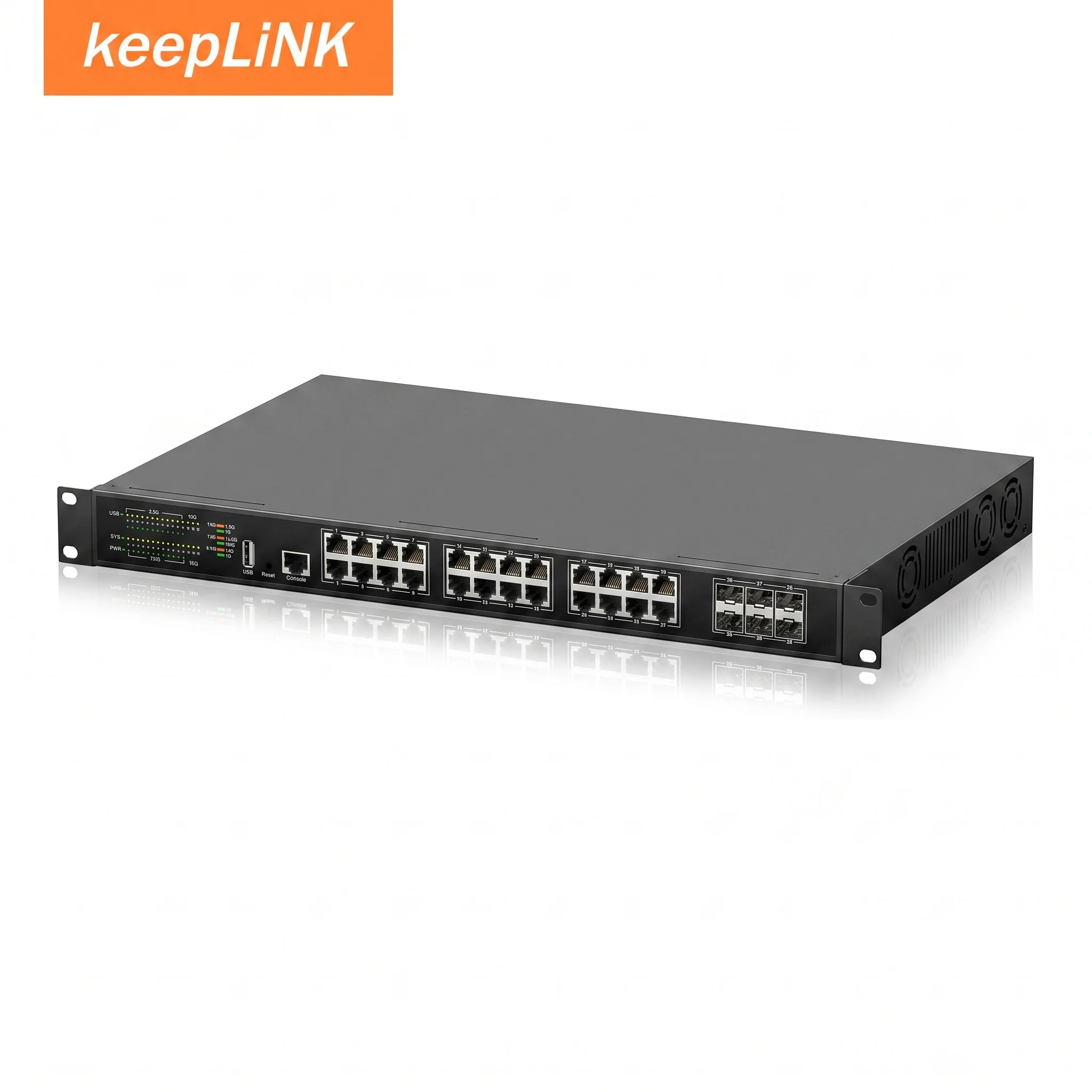 KeepLink 30-Port L3 Managed Multi-Gig Switch | 24 x 2.5G RJ45 + 6 x 10G SFP+ Uplink | 19" Rackmount Enterprise Network Switch