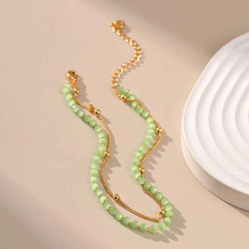 Summer Small Fresh Irregular Cut Design Green Stone Anklets Bohemia Style Double Chain 18k Gold Plated Link Chain Women Anklet
Summer Small Fresh Irregular Cut Design Green Stone Anklets Bohemia Style Double Chain 18k Gold Plated Link Chain Women Anklet