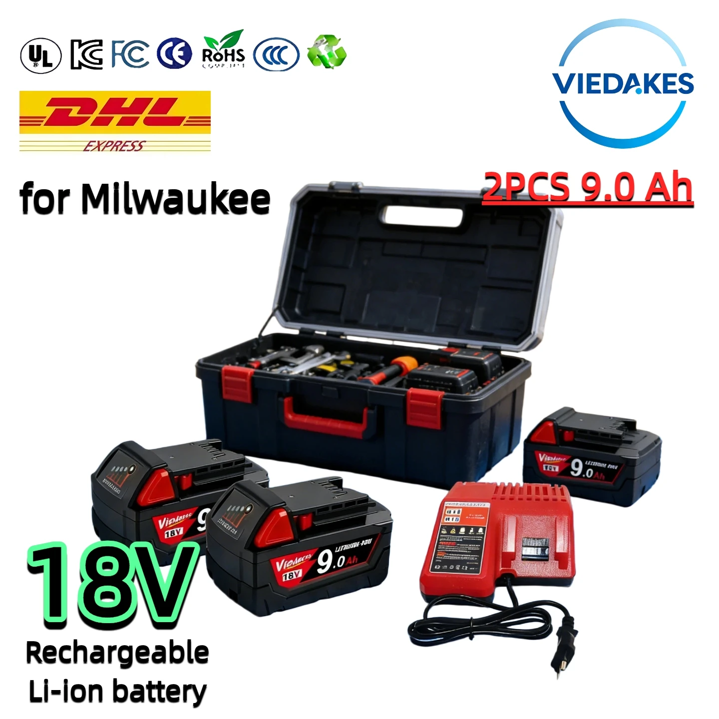 Premium 18V 9Ah 18650 Battery Viedakes Original for Milwaukee Battery Compatible M18 48-11-1850 XC
Premium 18V 9Ah 18650 Battery Viedakes Original for Milwaukee Battery Compatible M18 48-11-1850 XC