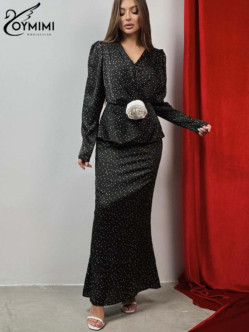 Oymimi Elegant Black Print Two Piece Set For Women Fashion V-Neck Long Sleeve Lace-Up Shirts And Straight Floor-Length Skirt Set
Oymimi Elegant Black Print Two Piece Set For Women Fashion V-Neck Long Sleeve Lace-Up Shirts And Straight Floor-Length Skirt Set