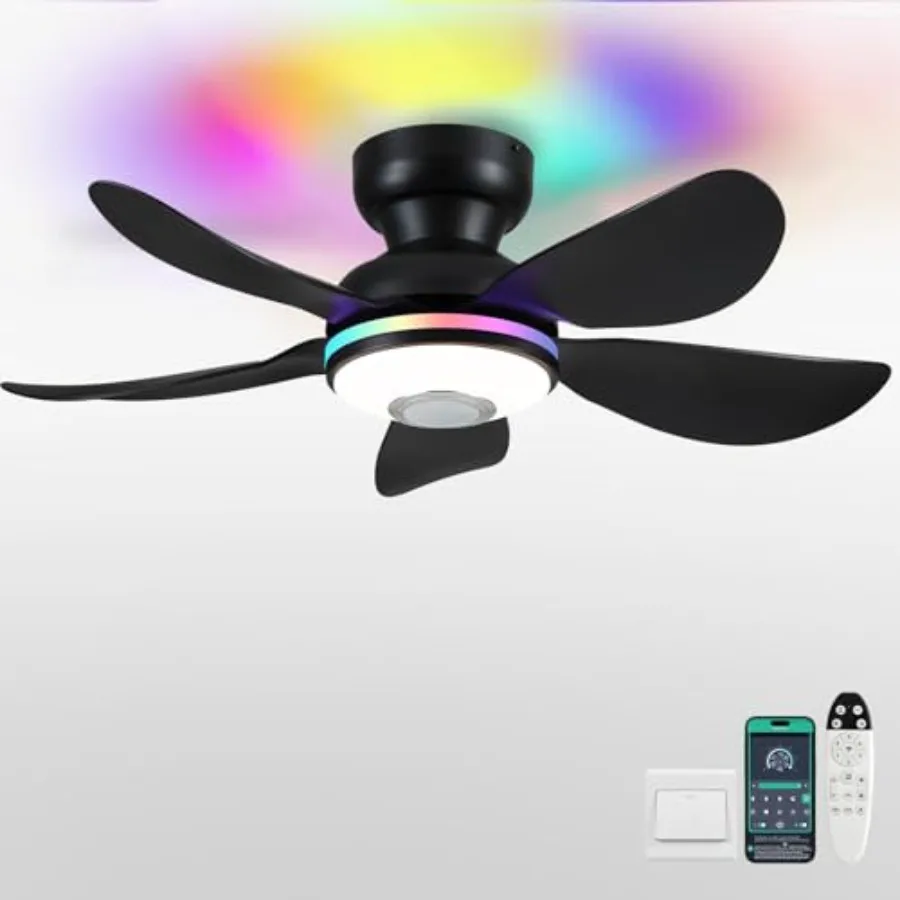 Ceilg Fans with RGB Lights Remote/APP Control Small Ceilg Fan 3 CCT Dimmable Lights+ Ring Lights+Music Player 5 Reversible Plas
Ceilg Fans with RGB Lights Remote/APP Control Small Ceilg Fan 3 CCT Dimmable Lights+ Ring Lights+Music Player 5 Reversible Plas