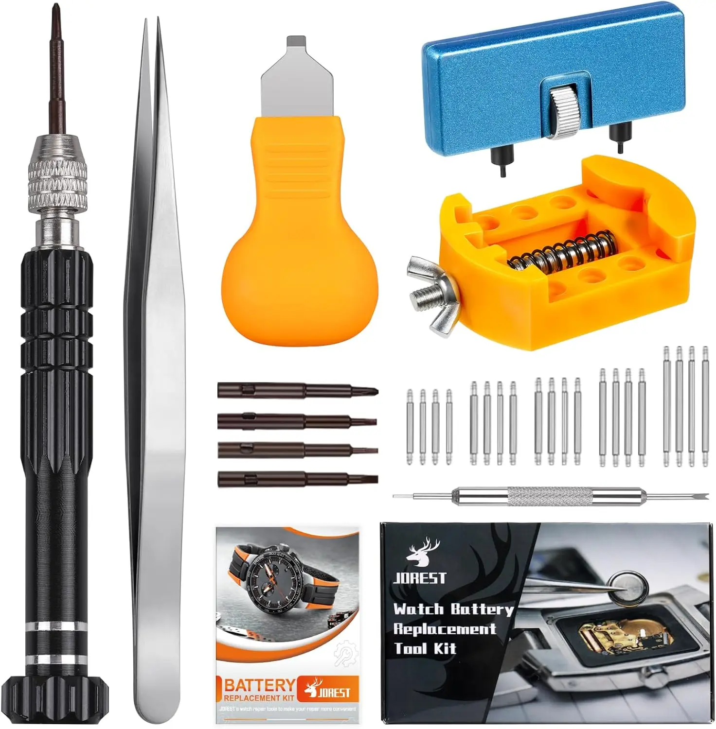 Watch Repair Tool Kit with Battery Replacement, Screwdriver, Back Remover, Spring Bars & Tweezers for DIY Watch Maintenance
Watch Repair Tool Kit with Battery Replacement, Screwdriver, Back Remover, Spring Bars & Tweezers for DIY Watch Maintenance