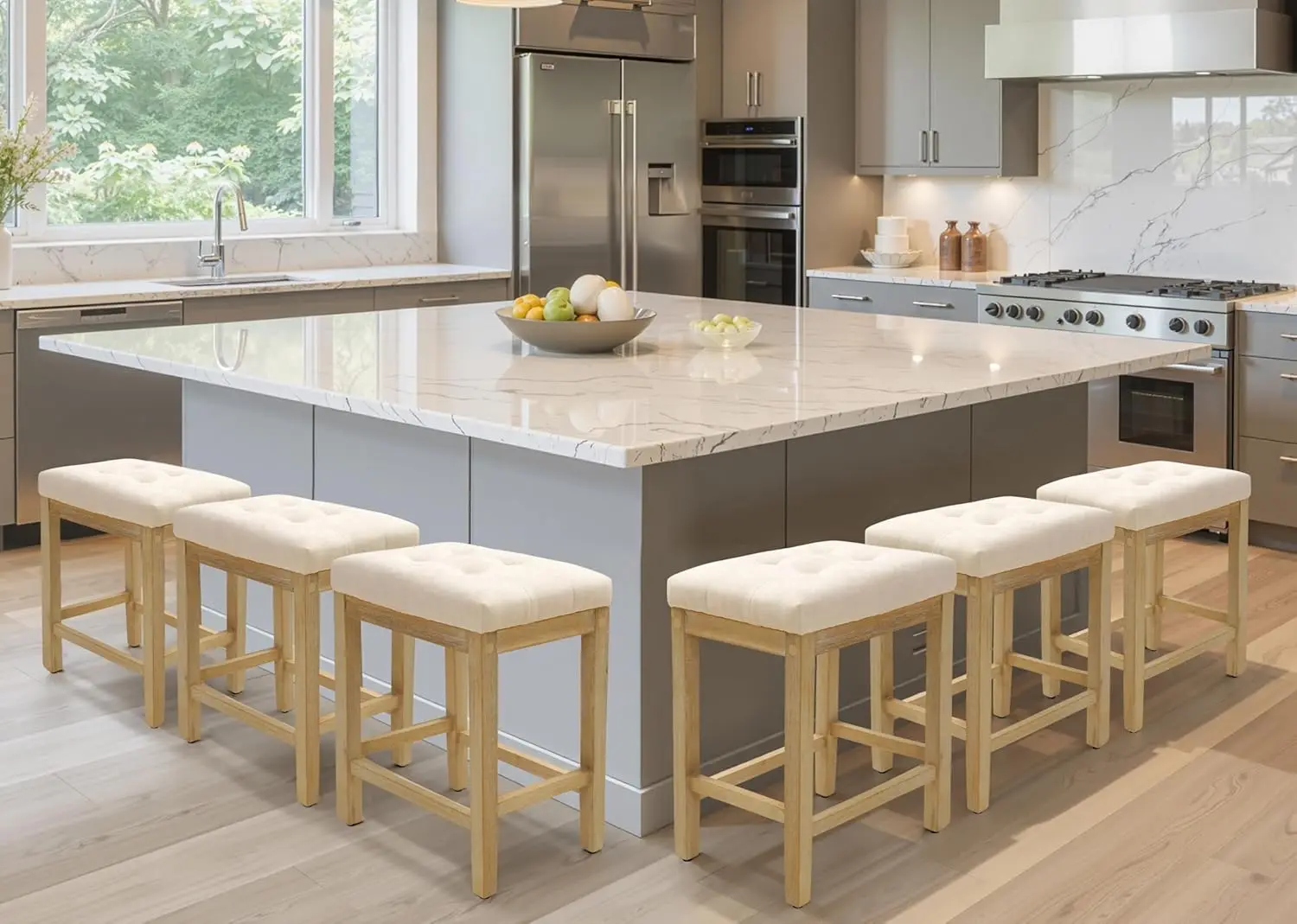 Backless Counter Height Stools Set 6 Upholstered Fabric Seat Solid Wood Legs 24in Kitchen Farmhouse, Customized
Backless Counter Height Stools Set 6 Upholstered Fabric Seat Solid Wood Legs 24in Kitchen Farmhouse, Customized