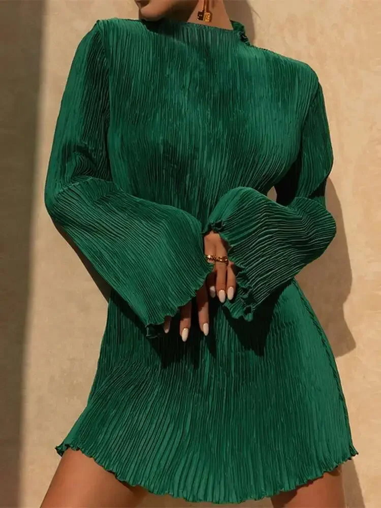 ALSEY Miyake 2025 Summer New Double Pleated Dress Ladies Stand-up Collar Flared Sleeve Hip Package Solid Colour Elegant Dresses
ALSEY Miyake 2025 Summer New Double Pleated Dress Ladies Stand-up Collar Flared Sleeve Hip Package Solid Colour Elegant Dresses