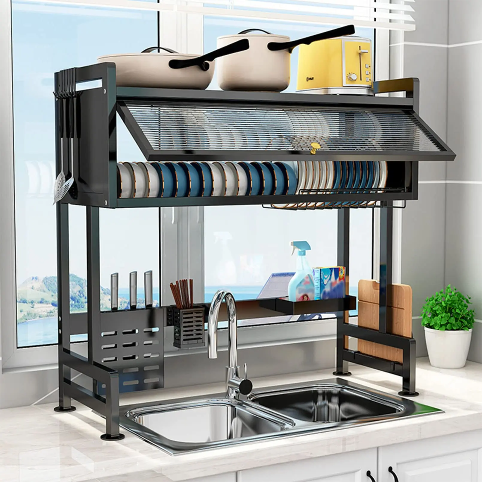 Dish Drying Rack, Adjustable Space-Saving Dish Rack Over-The-Sink Storage Shelves, Multifunctional 3-Tier Kitchen Draining Rack Large Capacity Drying Rack
Dish Drying Rack, Adjustable Space-Saving Dish Rack Over-The-Sink Storage Shelves, Multifunctional 3-Tier Kitchen Draining Rack Large Capacity Drying Rack