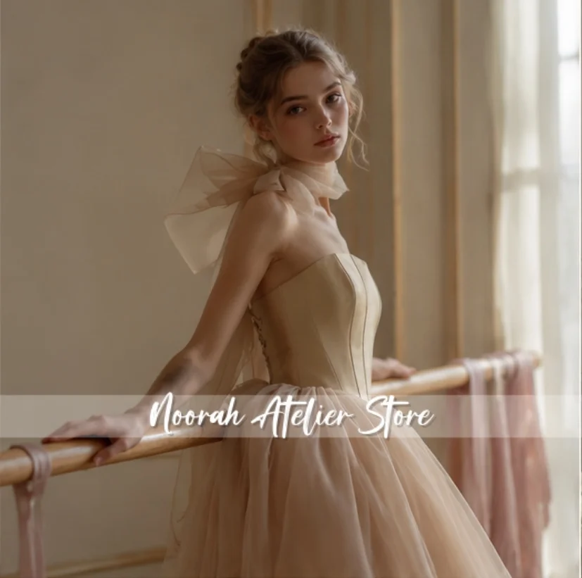 Nude Tulle Ballerina Midi Dress Elegant Strapless Satin Corset Formal Prom Gown With Neck Bow For Party Wedding Customized
Nude Tulle Ballerina Midi Dress Elegant Strapless Satin Corset Formal Prom Gown With Neck Bow For Party Wedding Customized
