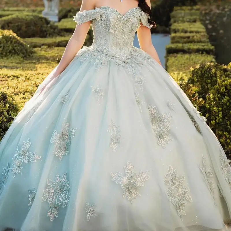 Light Green Sparkly Quinceanera Dresses Ball Gown Off The Shoulder Lace Applique Beading Tull Birthday Party Corset Sweet 16
Light Green Sparkly Quinceanera Dresses Ball Gown Off The Shoulder Lace Applique Beading Tull Birthday Party Corset Sweet 16