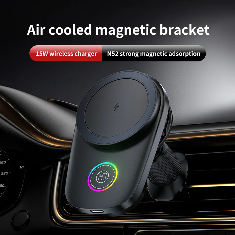 15W Air‑Cooled Magnetic Wireless Car Charger – RGB Breathing Light, N52 Strong Suction, 360° Rotation for iPhone & Android(T15)
15W Air‑Cooled Magnetic Wireless Car Charger – RGB Breathing Light, N52 Strong Suction, 360° Rotation for iPhone & Android(T15)