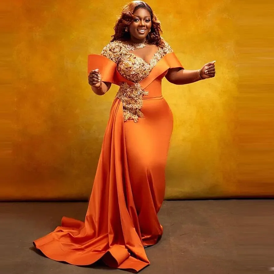 Elegant Mermaid Prom Dress Orange Applique Beaded Long Sleeve Customizable Aso Ebi Evening Gown for Women
Elegant Mermaid Prom Dress Orange Applique Beaded Long Sleeve Customizable Aso Ebi Evening Gown for Women