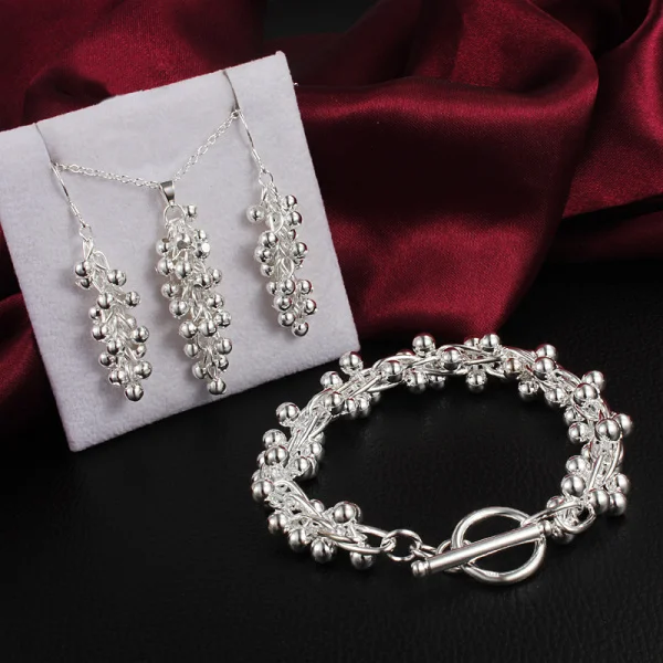 Fashion 925 Sterling Silver Fine Grape Beads Pendant Earrings Bracelet Necklaces Jewelry Set for Women Wedding Party Gifts
Fashion 925 Sterling Silver Fine Grape Beads Pendant Earrings Bracelet Necklaces Jewelry Set for Women Wedding Party Gifts