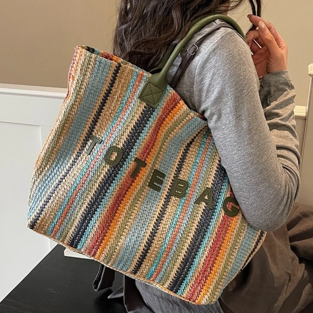 Retro Woven Straw Tote Bag Large Capacity Letter Rainbow Tote Bag Beach Bag Tote Pouch Armpit Bags Travel
Retro Woven Straw Tote Bag Large Capacity Letter Rainbow Tote Bag Beach Bag Tote Pouch Armpit Bags Travel