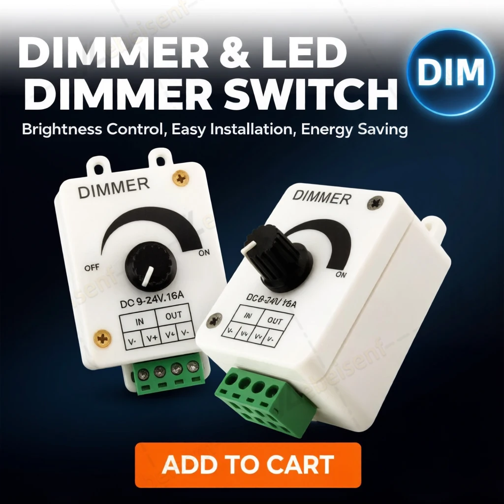 DC 9-24V 16A CV PWM LED Dimmer Switch 1CH Knob Adjustable Brightness Controller for Single Color LED Strip Light Indoor Lighting
DC 9-24V 16A CV PWM LED Dimmer Switch 1CH Knob Adjustable Brightness Controller for Single Color LED Strip Light Indoor Lighting