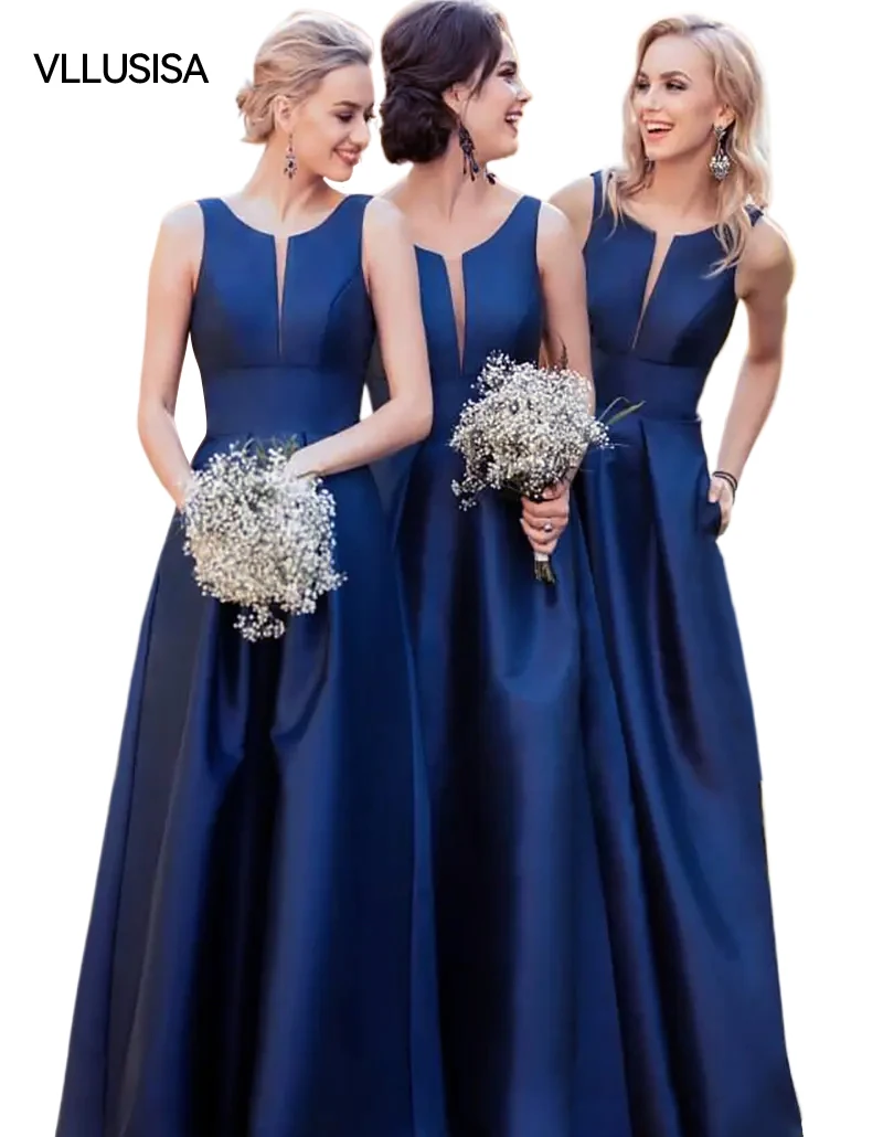 High Quality Simple Sleeveless Satin Bridesmaid Dresses Maid Of Honor Gowns With Pocket
High Quality Simple Sleeveless Satin Bridesmaid Dresses Maid Of Honor Gowns With Pocket