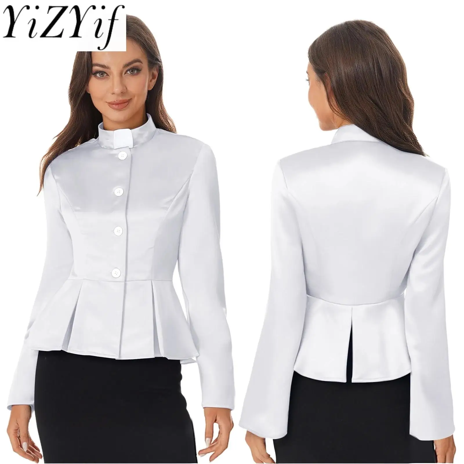 Elegant Women Festival Satiny Tops Long Sleeve Church Priest Clergy Performance Shirts Tops Jackets Cardigan Halloween Coats
Elegant Women Festival Satiny Tops Long Sleeve Church Priest Clergy Performance Shirts Tops Jackets Cardigan Halloween Coats