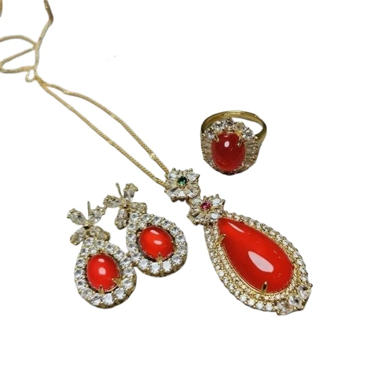 Natural high ice chalcedony pendant ring earrings three-piece jewelry silver luxury inlaid set femininity
Natural high ice chalcedony pendant ring earrings three-piece jewelry silver luxury inlaid set femininity