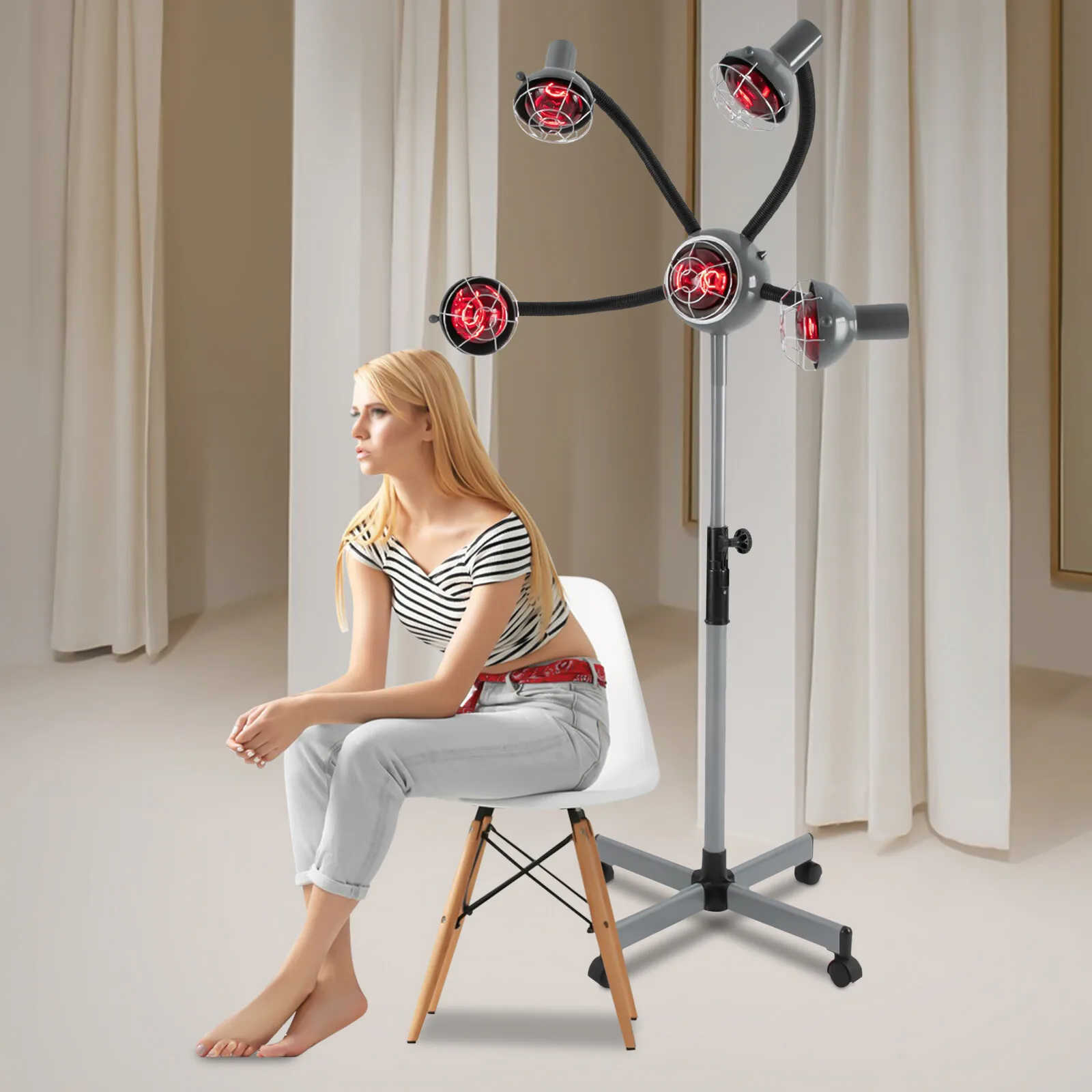 750W 5-Head Salon Heat Lamp, Infrared Heating for Faster Perming & Dyeing, 44-53" Adjustable
750W 5-Head Salon Heat Lamp, Infrared Heating for Faster Perming & Dyeing, 44-53" Adjustable