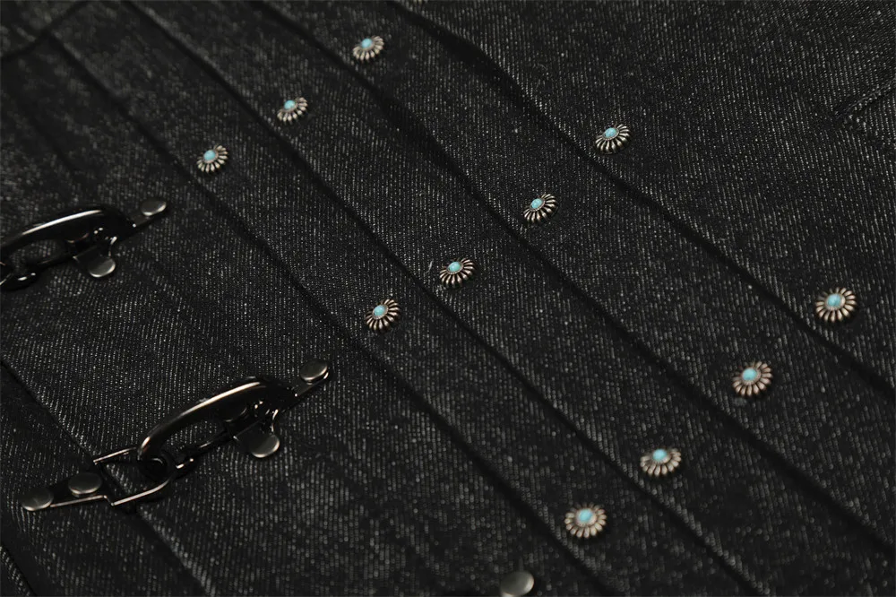 Mens Jacket Punk Vintage Streetwear Black Denim Short Coat Metal Buckle Studded Design Pleated Detail Retro Cool Hip Hop Fashion 26 S88cc88939af343038587e50d17c8dbcdR