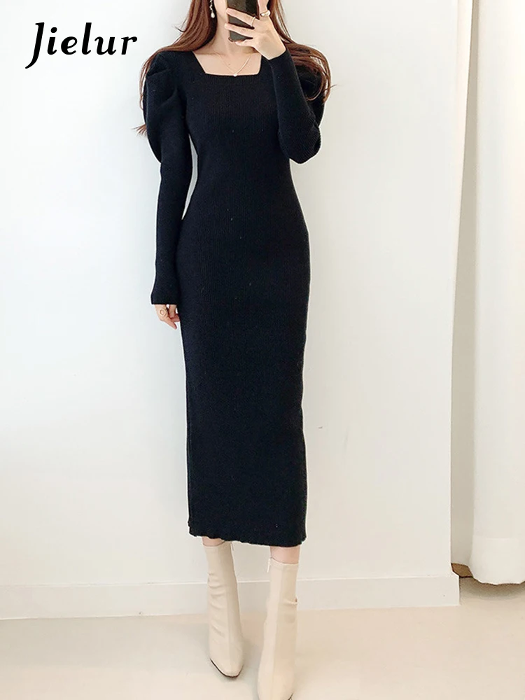 Jielur Spring New Solid Color Slim Knit Women Dress Casual Simple Basic Woman Dress Gray Black Korean Puff Sleeve Dresses Female
Jielur Spring New Solid Color Slim Knit Women Dress Casual Simple Basic Woman Dress Gray Black Korean Puff Sleeve Dresses Female