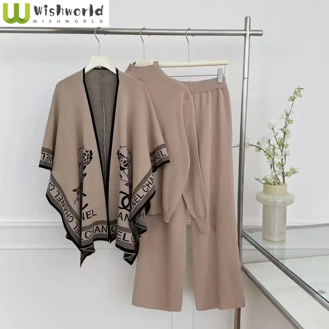 Loose and Lazy Mid Neck Pullover Knit Sweater Paired with a Shawl Cloak Jacket and Wide Leg Pants Three Piece Set
Loose and Lazy Mid Neck Pullover Knit Sweater Paired with a Shawl Cloak Jacket and Wide Leg Pants Three Piece Set