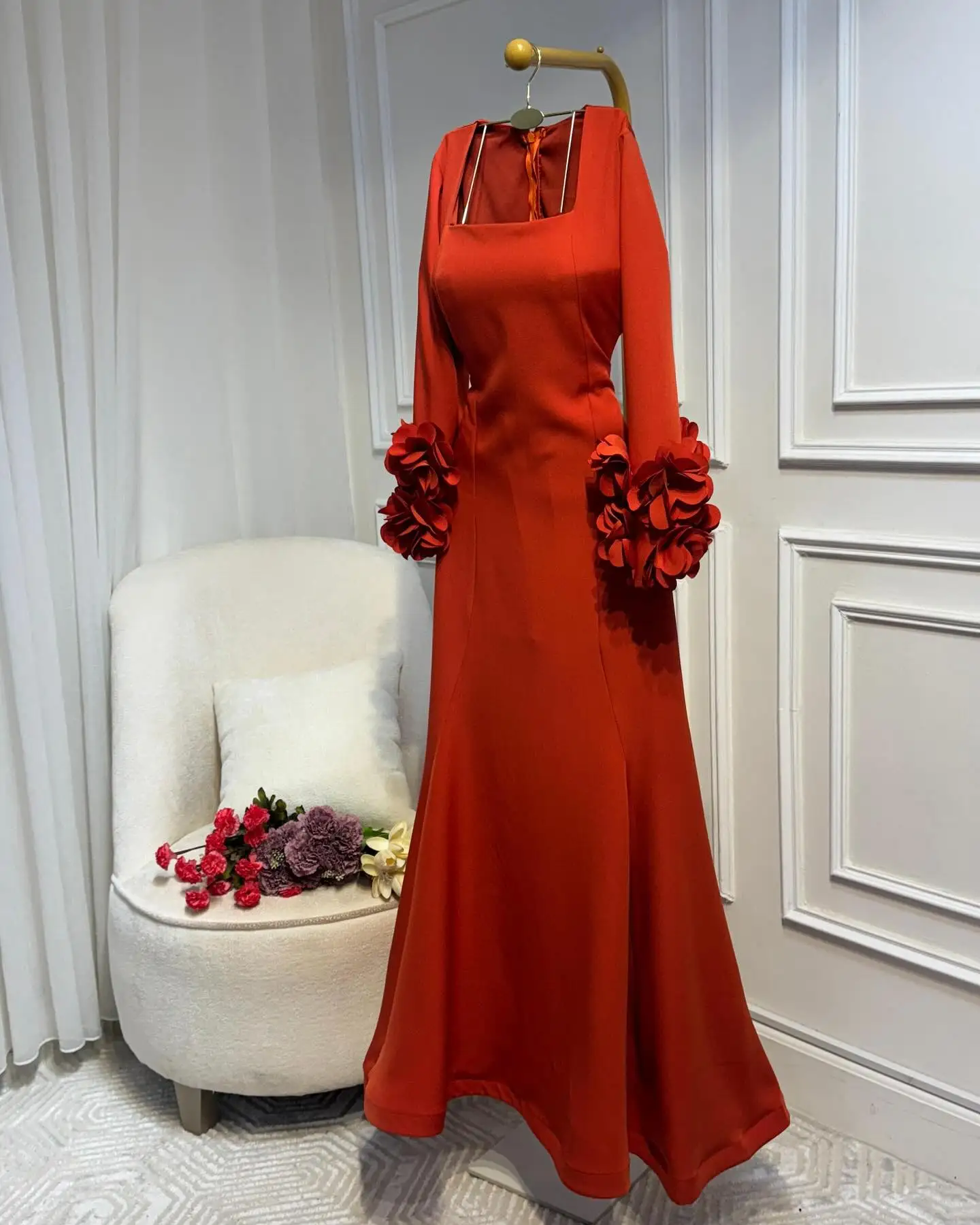 Customized Classic Jersey 3D Flowers Evening Dresses High Quality Long Sleeves Square Neck Prom Dress Custom Size Party Dress
Customized Classic Jersey 3D Flowers Evening Dresses High Quality Long Sleeves Square Neck Prom Dress Custom Size Party Dress