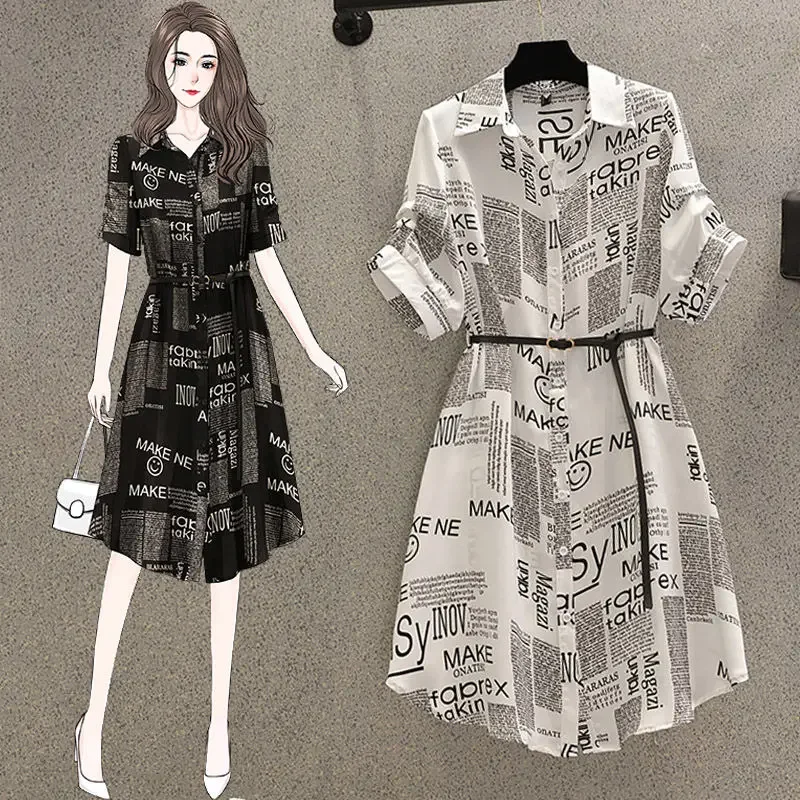 Korean Women's Clothing Elegant Fashion Loose Mini Skirts Turn-down Collar Simplicity Button Letter Summer Thin Printing Dresses
Korean Women's Clothing Elegant Fashion Loose Mini Skirts Turn-down Collar Simplicity Button Letter Summer Thin Printing Dresses