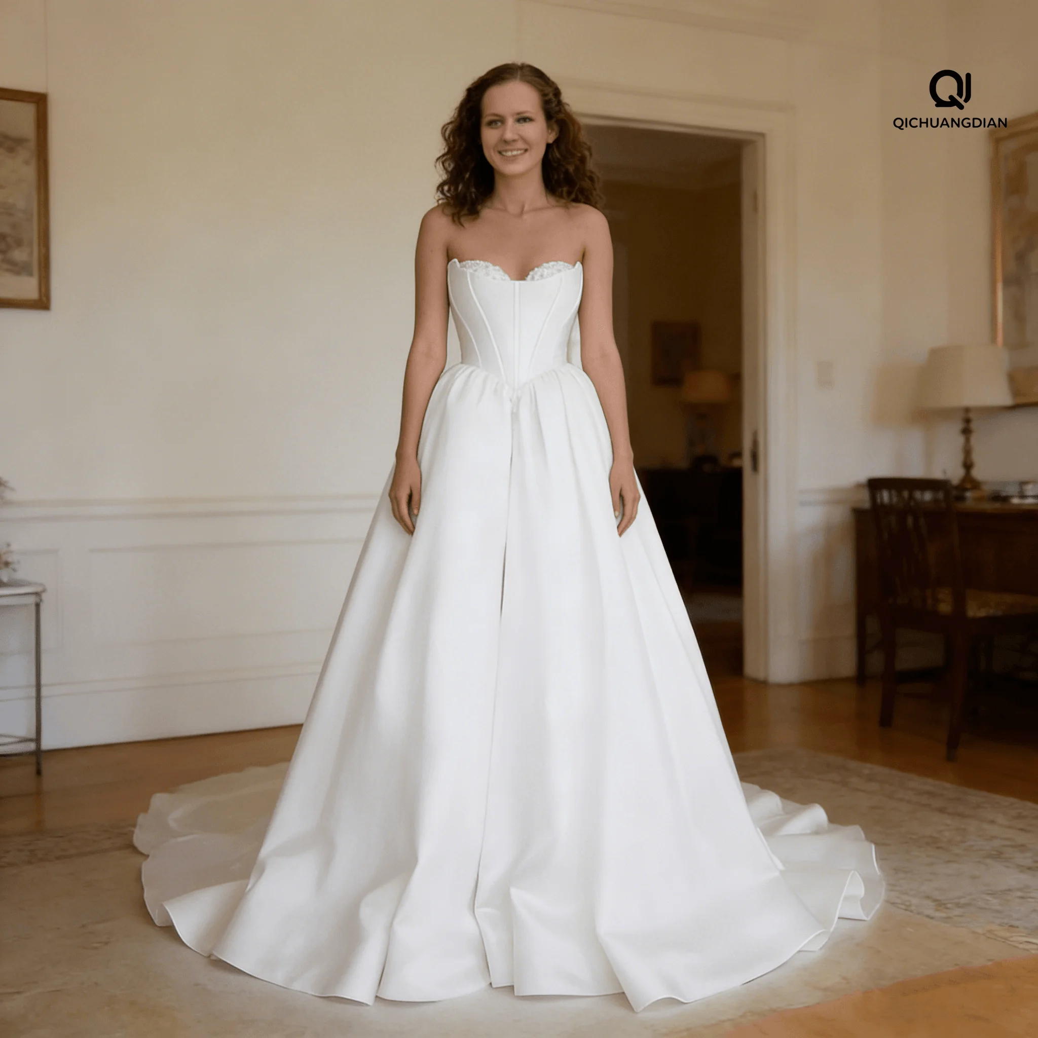 Customized Simple Off-Shoulder Satin Wedding Bridal Dress Sleeveless Zipper A-line Wedding Gown Sweep Trian robes de mariée
Customized Simple Off-Shoulder Satin Wedding Bridal Dress Sleeveless Zipper A-line Wedding Gown Sweep Trian robes de mariée