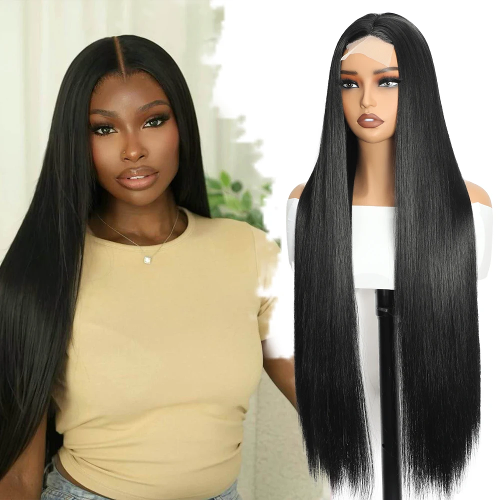 28 Inch Long Straight Black Wigs for Women Breathable Lace Hairline Synthetic Straight Wig For Daily Use or Costumes
28 Inch Long Straight Black Wigs for Women Breathable Lace Hairline Synthetic Straight Wig For Daily Use or Costumes