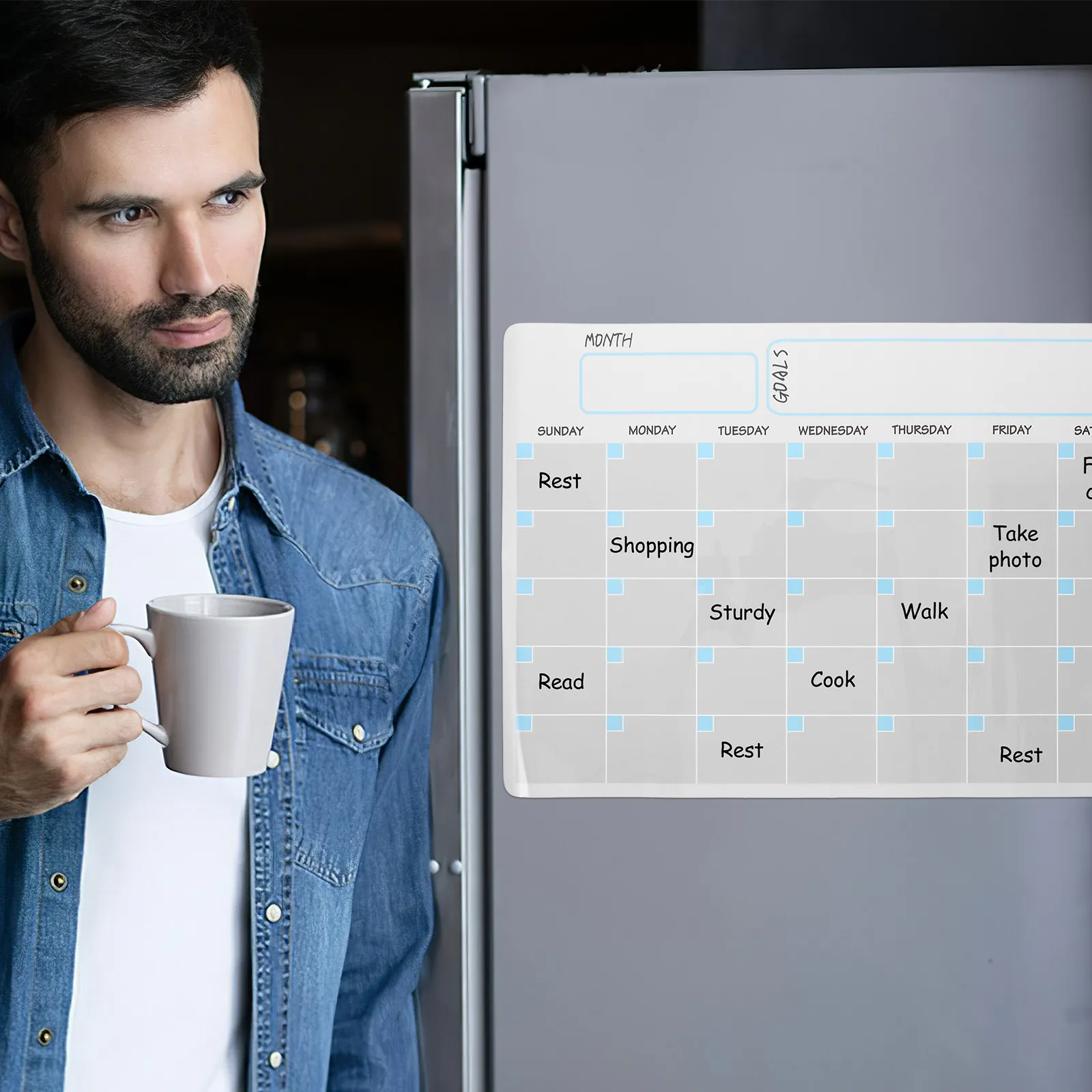 Доска для планирования на холодильник, устойчивая к пятнам, для заметок и напоминаний, белая доска-календарь для холодильника
Доска для планирования на холодильник, устойчивая к пятнам, для заметок и напоминаний, белая доска-календарь для холодильника