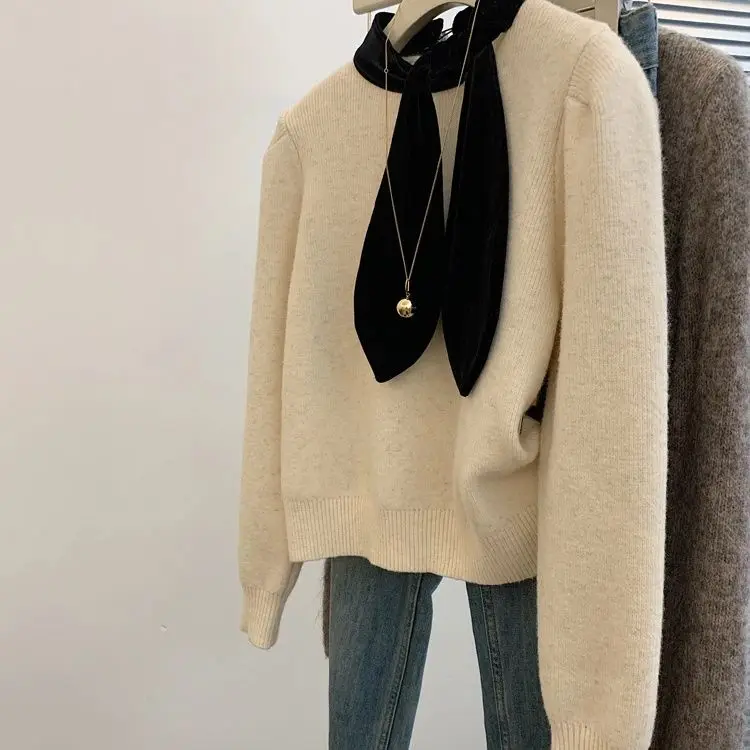 O-neck Bow Lace Up Knitted Pullover Autumn Winter New Thicked Warm Bottoming Pullovers Y2k Long Sleeve Loose Sweaters Mujer
O-neck Bow Lace Up Knitted Pullover Autumn Winter New Thicked Warm Bottoming Pullovers Y2k Long Sleeve Loose Sweaters Mujer
