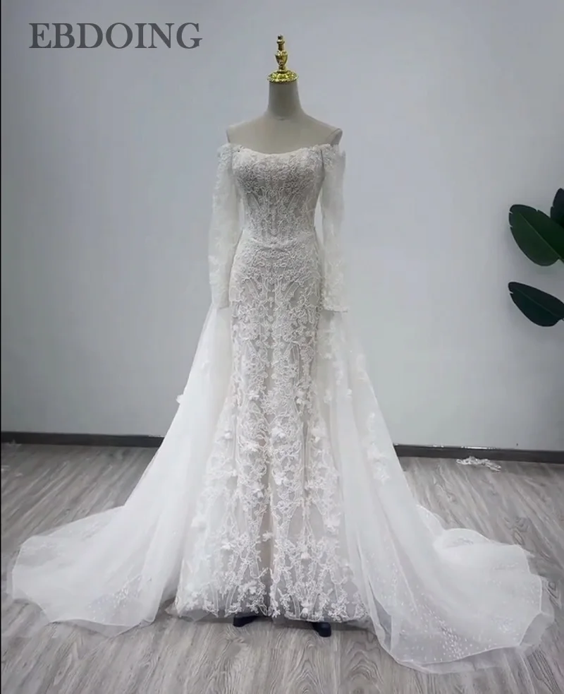 EBDOING New Arrive Wedding Dress Lace Mermaid 2 in 1 Boat Neck Detachable Sleeves Customized Bride Gowns Vestidos De Novias
EBDOING New Arrive Wedding Dress Lace Mermaid 2 in 1 Boat Neck Detachable Sleeves Customized Bride Gowns Vestidos De Novias