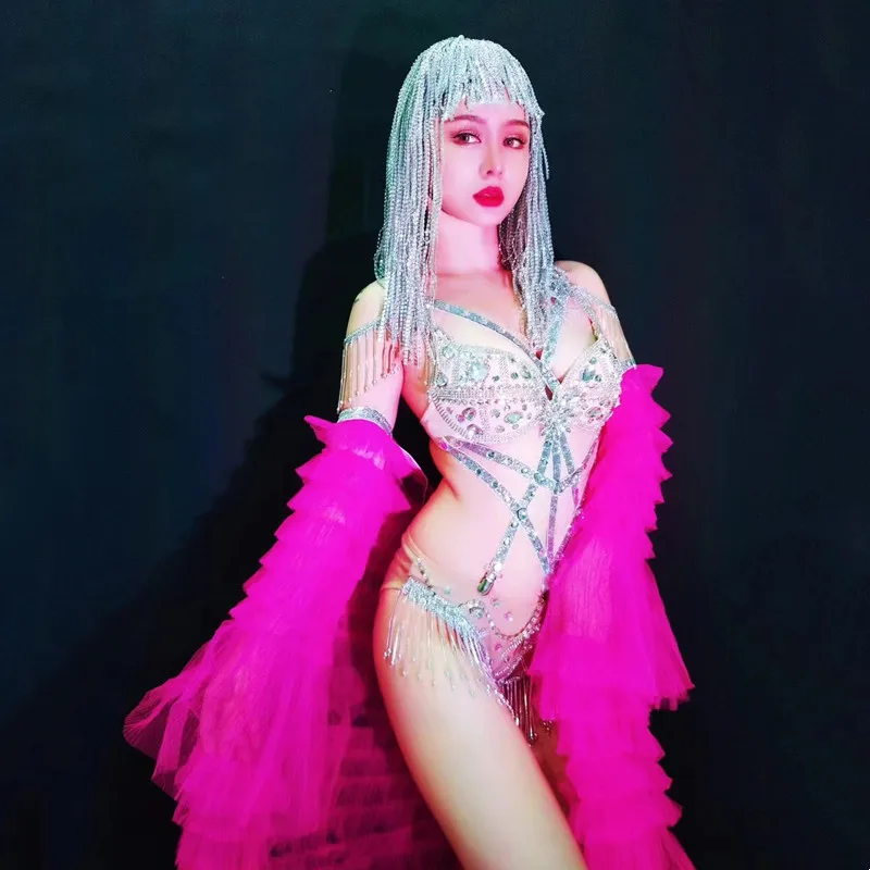 Bar Nightclub Party Show Sexy Stage Performance Clothes Sparkly Rhinestones Bikini Wig Rose Mesh Cloak Rave Outfit Dance Costume
Bar Nightclub Party Show Sexy Stage Performance Clothes Sparkly Rhinestones Bikini Wig Rose Mesh Cloak Rave Outfit Dance Costume
