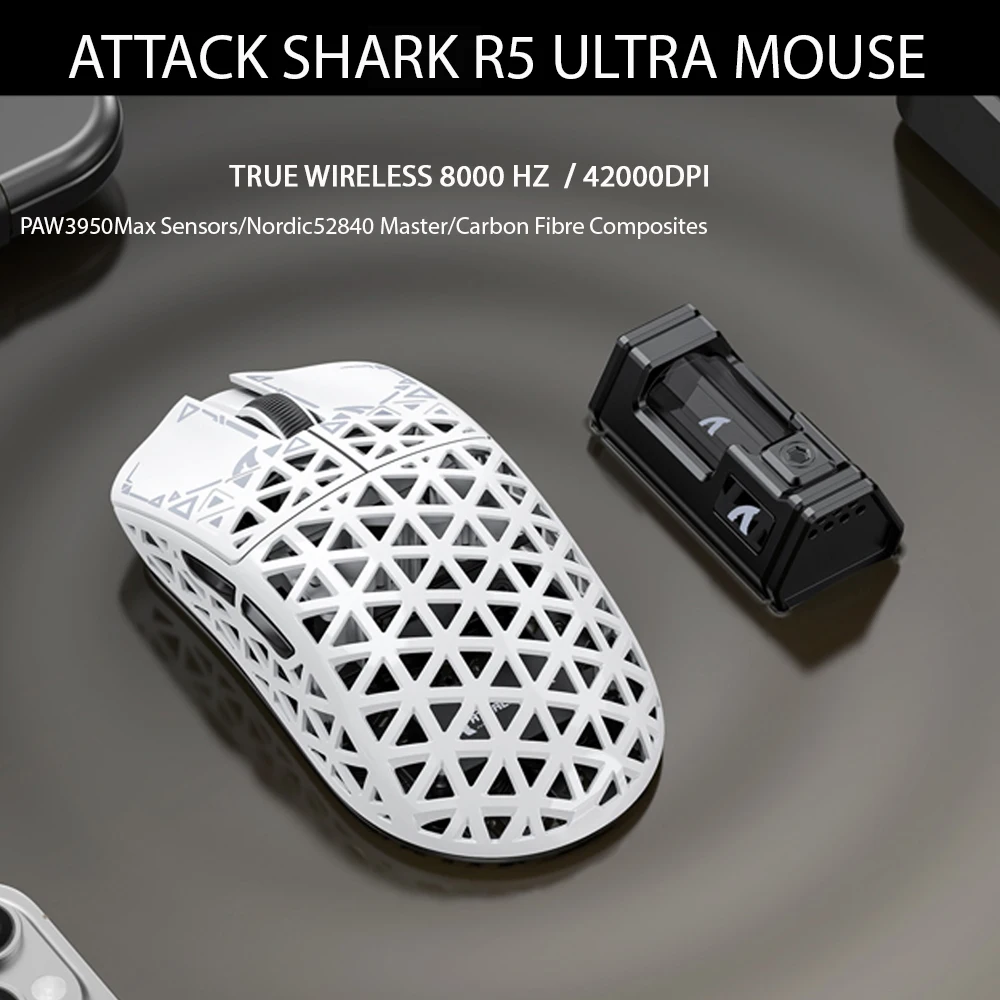 ATTACK SHARK R5 ULTRA Bluetooth-мышь 8K Polling, датчик PAW3950MAX, 42,000 точек на дюйм, сверхлегкая углеродное волокно для профессиональных кибертовых игр
ATTACK SHARK R5 ULTRA Bluetooth-мышь 8K Polling, датчик PAW3950MAX, 42,000 точек на дюйм, сверхлегкая углеродное волокно для профессиональных кибертовых игр