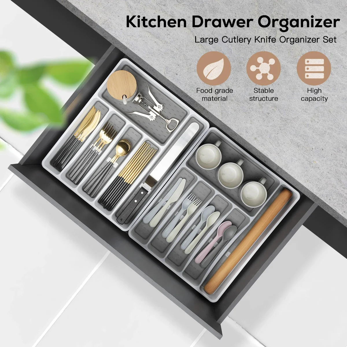 6-Compartment Portable Waterproof Plastic Square Kitchen Drawer Storage Organizer for Knives Forks Spoons and Cooking Utensils
6-Compartment Portable Waterproof Plastic Square Kitchen Drawer Storage Organizer for Knives Forks Spoons and Cooking Utensils