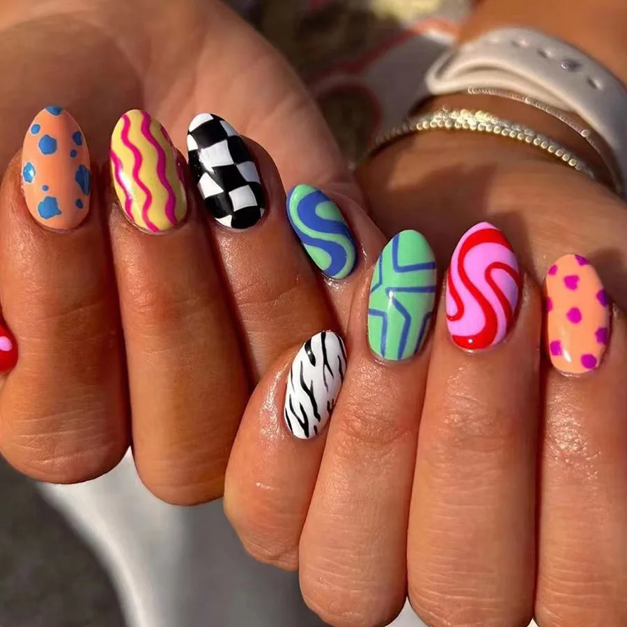 24pcs Press on Nails Dopamine Color Series Graffiti Fake Nail Short Almond Full Coverage Nail Tips for Women&Girl Fasle Nail
24pcs Press on Nails Dopamine Color Series Graffiti Fake Nail Short Almond Full Coverage Nail Tips for Women&Girl Fasle Nail