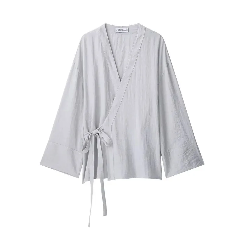 Summer Women's Kimono Style Two Piece Set V Neck Casual Long Sleeve Shirt Loose Top with Elastic Waist Straight Pants 
Summer Women's Kimono Style Two Piece Set V Neck Casual Long Sleeve Shirt Loose Top with Elastic Waist Straight Pants