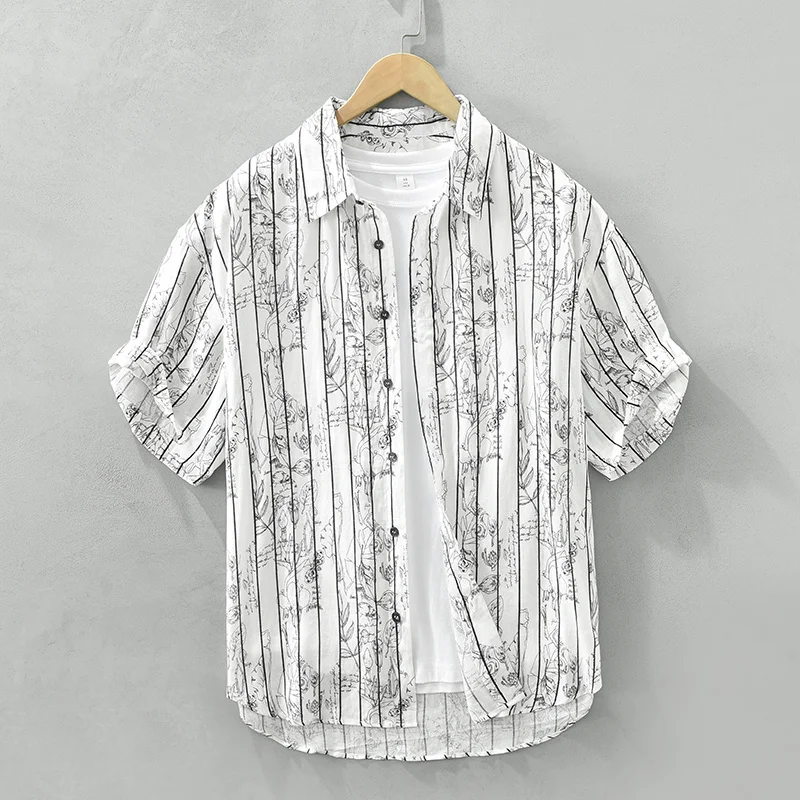 2023 New Print Short Sleeve Shirt for Men Fashion Striped Personality Tops Summer Pure Linen Shirts Smart Casual
2023 New Print Short Sleeve Shirt for Men Fashion Striped Personality Tops Summer Pure Linen Shirts Smart Casual