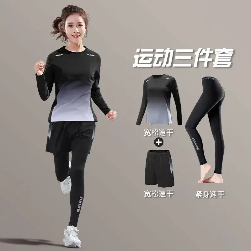 Women's three-piece running suit - quick-drying spring yoga, gym and badminton sportswear.
Women's three-piece running suit - quick-drying spring yoga, gym and badminton sportswear.