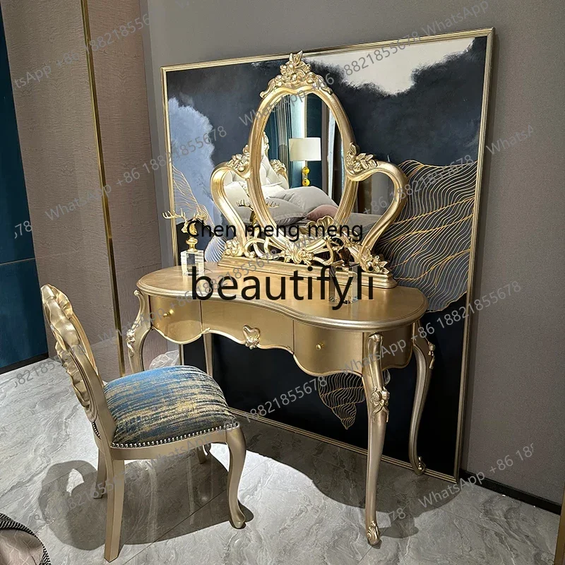 French gold leaf dressing table, master bedroom dressing table European court wood carving flower dressing table6220
French gold leaf dressing table, master bedroom dressing table European court wood carving flower dressing table6220