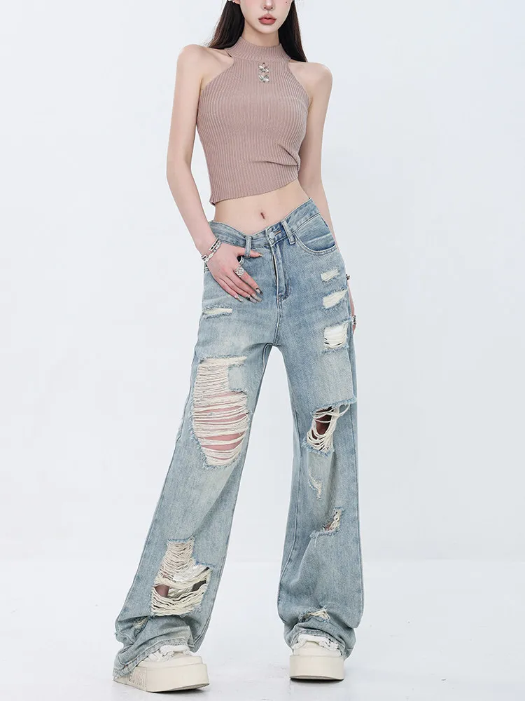 2026 Summer New Women's Ripped Jeans American Casual Fashion Retro Blue Street Style Hollowed Out Straight Leg Denim Pants
2026 Summer New Women's Ripped Jeans American Casual Fashion Retro Blue Street Style Hollowed Out Straight Leg Denim Pants