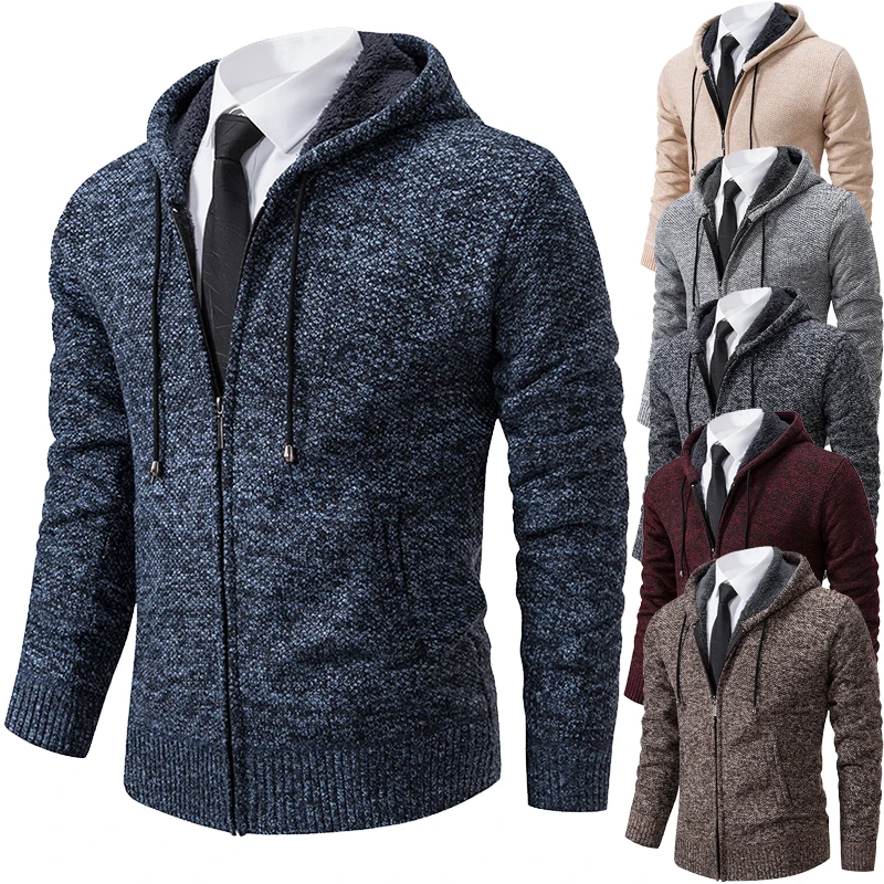 Autumn Winter Men's Hooded Knitted Coat Solid Color Warm Fleece Casual Plush Sweater Fashion Zipper Mens Cardigan 6 Colors
Autumn Winter Men's Hooded Knitted Coat Solid Color Warm Fleece Casual Plush Sweater Fashion Zipper Mens Cardigan 6 Colors
